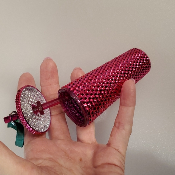 Starbucks cold cup ornament key chain metallic pink magenta Christmas Collect - Picture 4 of 7